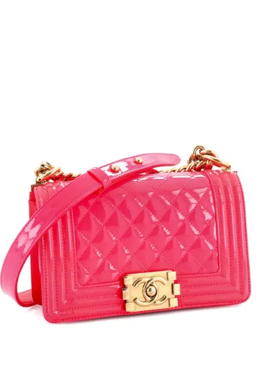 Pre-owned Chanel Boy Flap Bag Quilted Patent Small Crossbody Bag In Pink