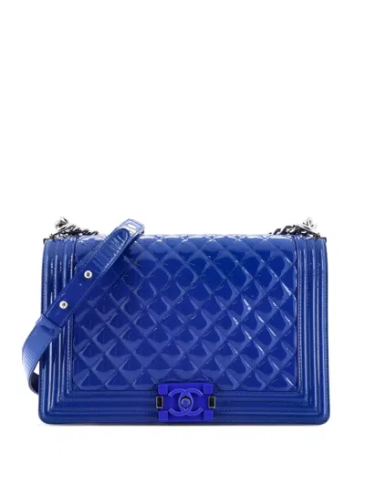 Pre-owned Chanel Boy Flap Bag Quilted Plexiglass Patent New Medium Shoulder Bag In Blue