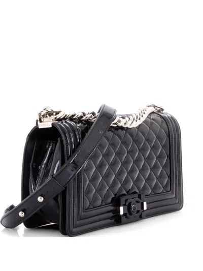 Pre-owned Chanel Boy Flap Bag Quilted Plexiglass Patent Old Medium Shoulder Bag In Black
