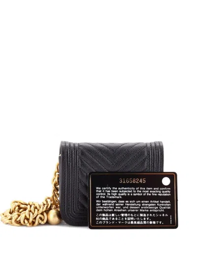 Pre-owned Chanel Boy Flap Chain Chevron Caviar Belt Bag In Black