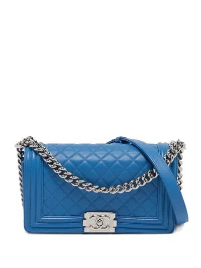 Pre-owned Chanel Boy Flap Shoulder Bag In Blue