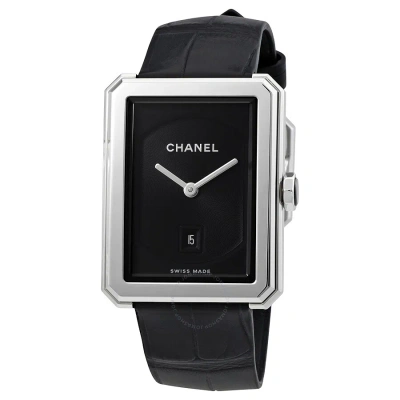 Pre-owned Chanel Boy-friend Black Guilloche Dial Ladies Watch H4884