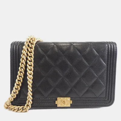 Pre-owned Chanel Boy Line Chain Wallet In Black