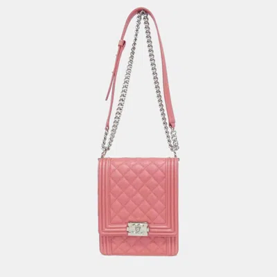 Pre-owned Chanel Boy Line Pink Calf Leather Shoulder Bag