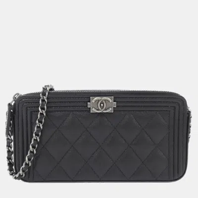 Pre-owned Chanel Boy Line Wallet Chain In Black