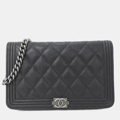 Pre-owned Chanel Boy Line Wallet Chain In Black