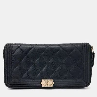 Pre-owned Chanel Boy Long Wallet In Black