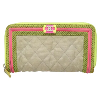 Pre-owned Chanel Boy Nylon Wallet () In Yellow