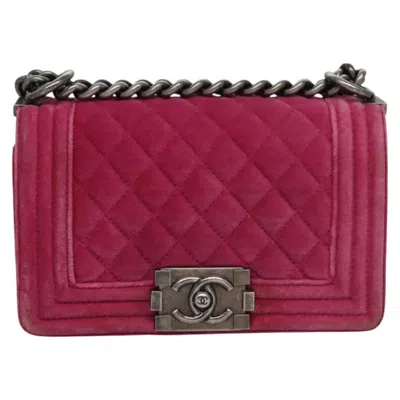 Pre-owned Chanel Boy Pink Velvet Shoulder Bag ()