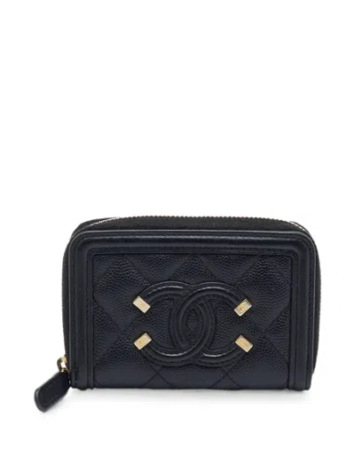 Pre-owned Chanel Boy Quilted Coin Purse In Black