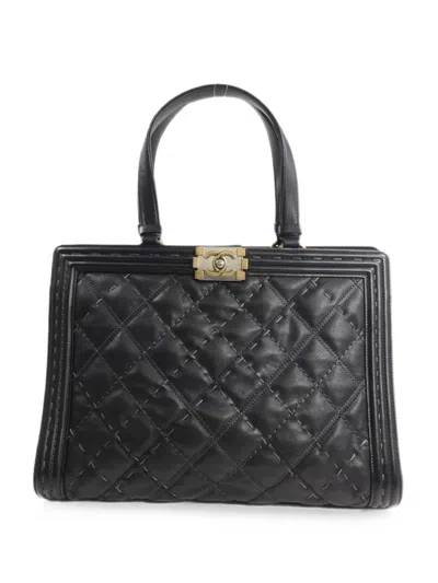 Pre-owned Chanel Boy Quilted Leather Tote Bag In Black