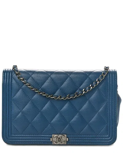 Pre-owned Chanel Boy Quilted Leather Wallet On Chain