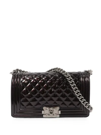 Pre-owned Chanel Boy Quilted Patent Leather Shoulder Bag In Black