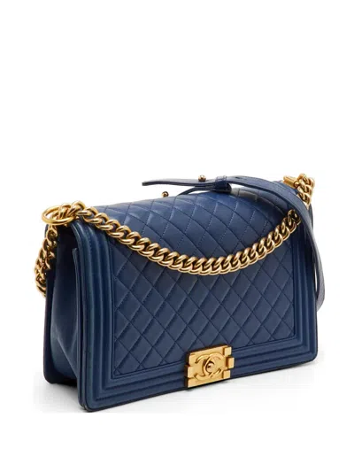 Chanel Boy Quilted Shoulder Bag In Blue