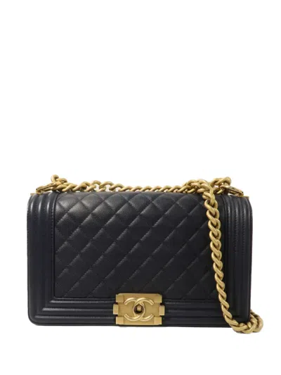 Pre-owned Chanel Boy Quilted Shoulder Bag In Blue