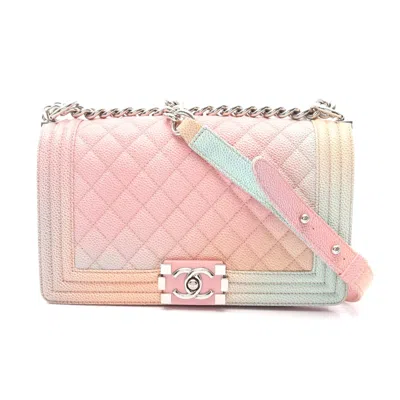 Pre-owned Chanel Boy Rainbow Shoulder Bag Caviar Skin In Pink