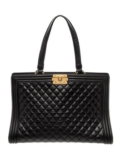 Pre-owned Chanel Boy Shopping Tote In Black