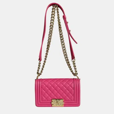 Pre-owned Chanel Boy Shoulder Bag Leather Pink