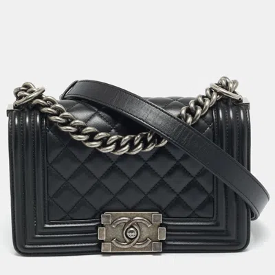 Pre-owned Chanel Boy Small Black Quilted Leather Flap Bag