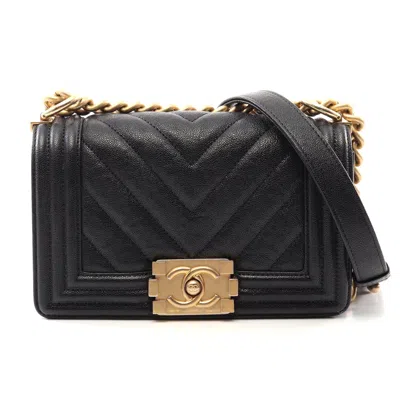 Pre-owned Chanel Boy Small Chevron Shoulder Bag Black