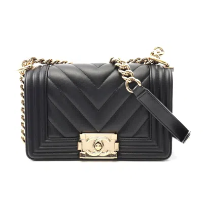 Pre-owned Chanel Boy Small Chevron V-stitch Shoulder Bag In Black