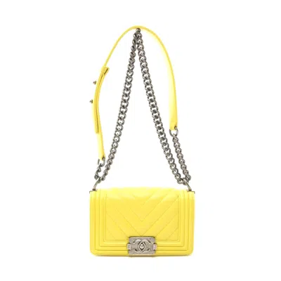 Pre-owned Chanel Boy Small Chevron V-stitch Shoulder Bag In Yellow