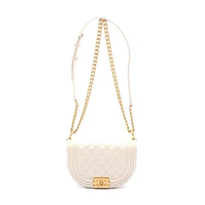 Pre-owned Chanel Boy Small Shoulder Bag Caviar Skin White