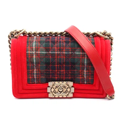 Pre-owned Chanel Boy Small Shoulder Bag Fabric Canvas In Red