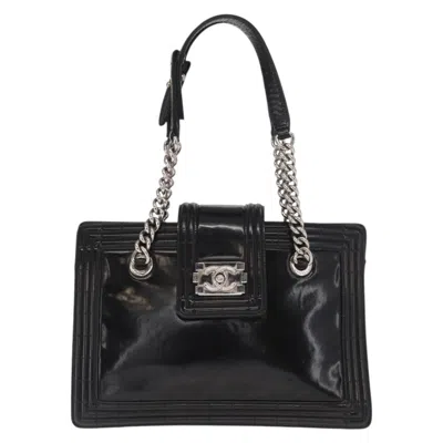 Pre-owned Chanel Boy Tote Glazed Calfskin Black Leather Shoulder Bag Bag ()