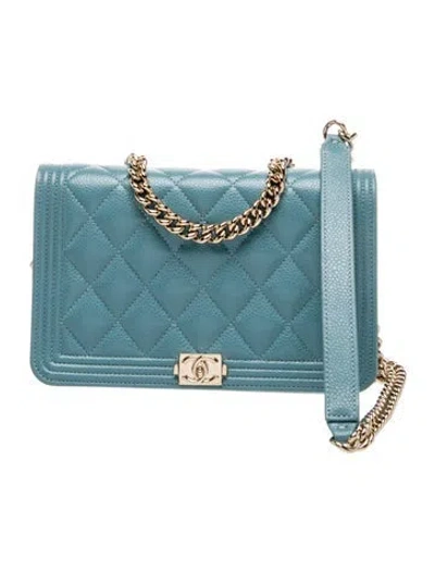 Pre-owned Chanel Boy Wallet On Chain In Blue