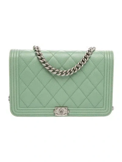 Pre-owned Chanel Boy Wallet On Chain In Green