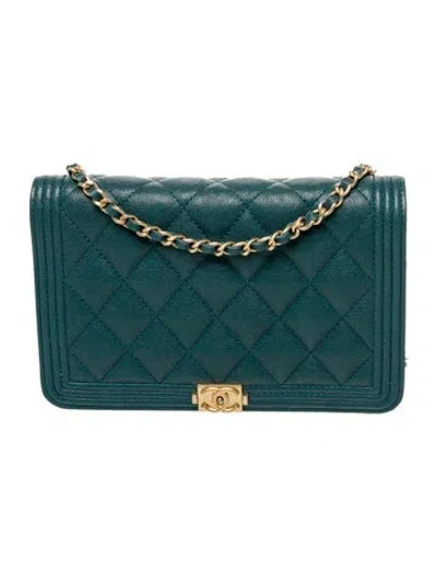 Pre-owned Chanel Boy Wallet On Chain In Green