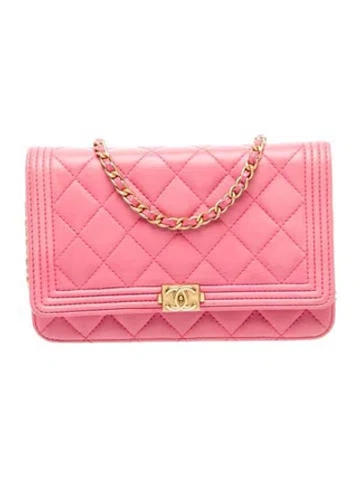 Pre-owned Chanel Boy Wallet On Chain In Pink