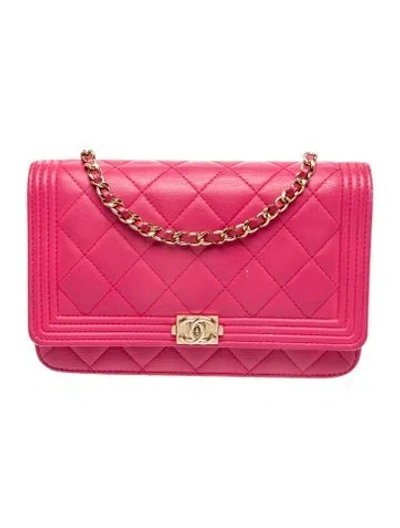 Pre-owned Chanel Boy Wallet On Chain In Pink