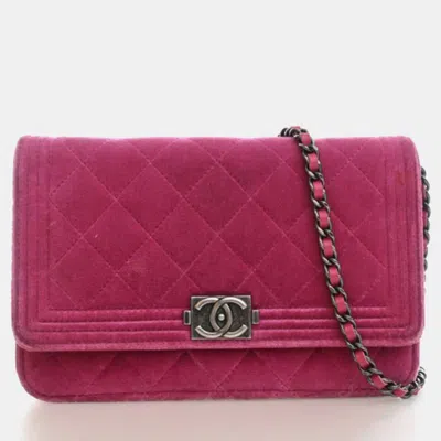 Pre-owned Chanel Boy Wallet On Chain Pink Velvet Bag