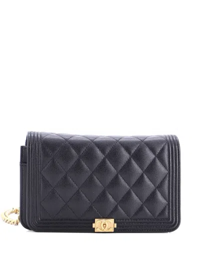 Pre-owned Chanel Boy Wallet On Chain Quilted Caviar Crossbody Bag In Black