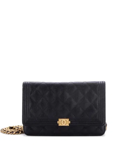 Pre-owned Chanel Boy Wallet On Chain Quilted Caviar Crossbody Bag In Black