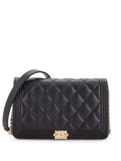 Pre-owned Chanel Boy Wallet On Chain Quilted Caviar Crossbody Bag In Black