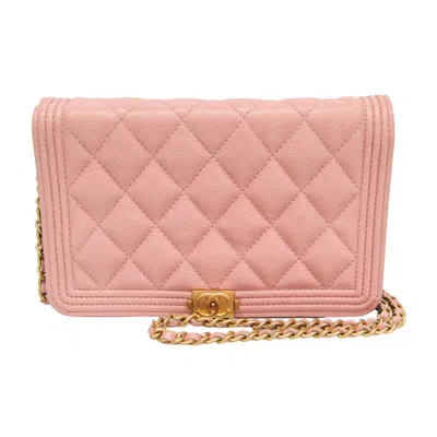 Pre-owned Chanel Boy Wallet On Chain Quilted Caviar Pink Calfskin Wallets Accessory ()