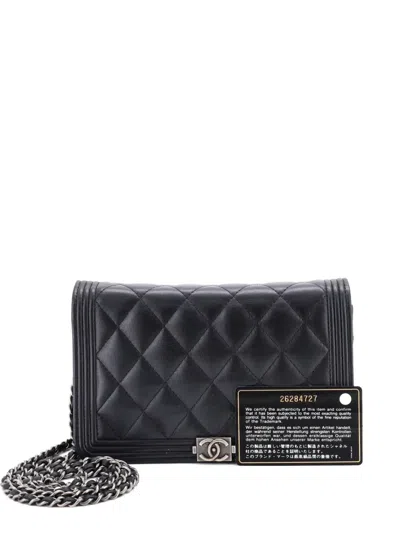 Pre-owned Chanel Boy Wallet On Chain Quilted Lambskin Crossbody Bag
