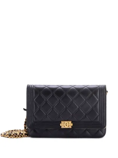 Pre-owned Chanel Boy Wallet On Chain Quilted Lambskin Crossbody Bag In Black