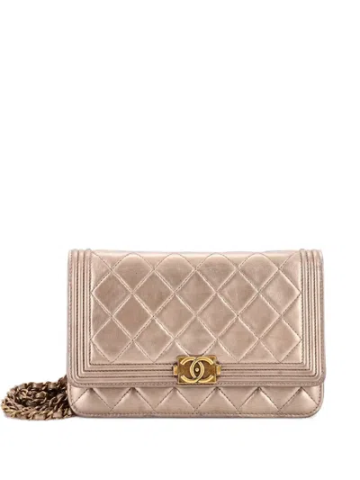 Pre-owned Chanel Boy Wallet On Chain Quilted Lambskin Crossbody Bag In Gold