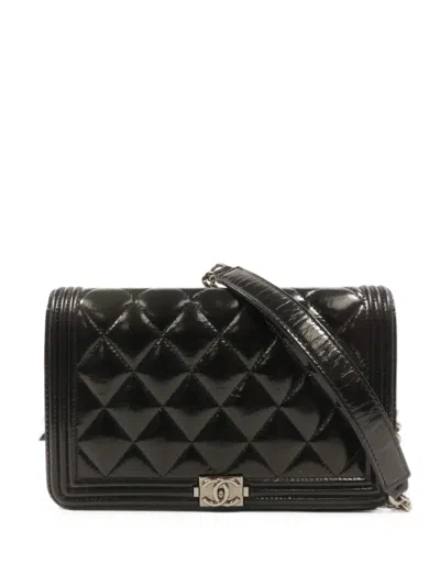 Pre-owned Chanel Boy Wallet On Chain Quilted Shoulder Bag In Black