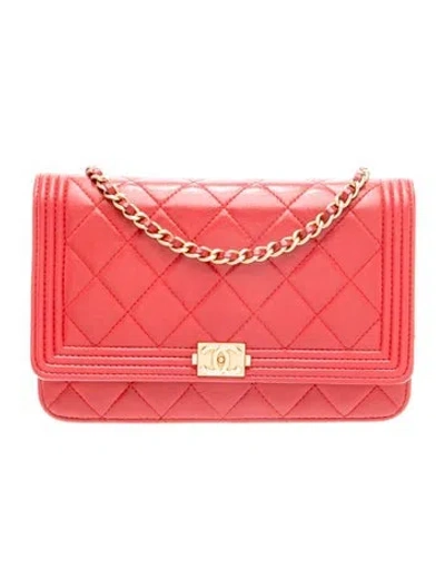 Pre-owned Chanel Boy Wallet On Chain In Red