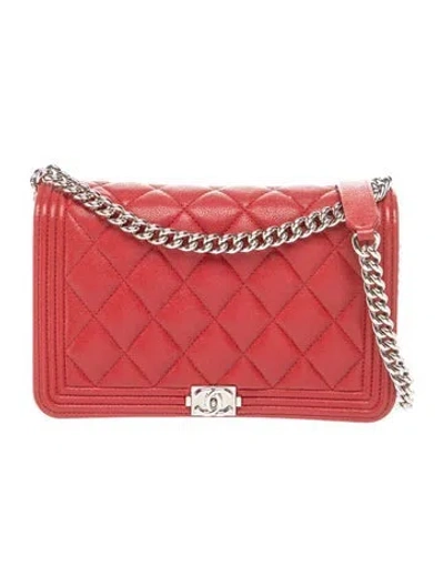 Pre-owned Chanel Boy Wallet On Chain In Red