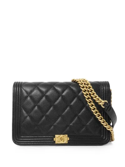 Pre-owned Chanel Boy Wallet On Chain Shoulder Bag In Black