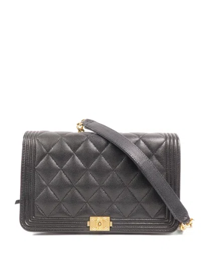 Pre-owned Chanel Boy Wallet-on-chain Shoulder Bag In Black