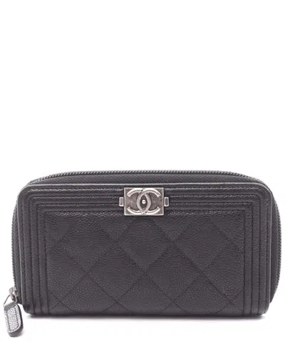 Pre-owned Chanel Boy Zip Wallet Black (authentic Pre-loved)