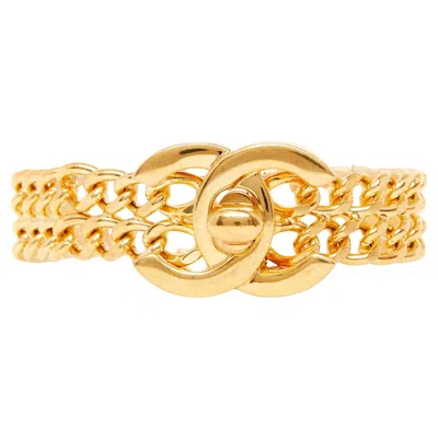 Pre-owned Chanel Bracelet 1996 Maxi Cc Turnlock Double Golden Chain Bracelet Size M In Multi