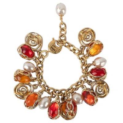 Pre-owned Chanel Bracelet In Dark Silvery Metal And Burgundy Rhinestones, 2002 In Red